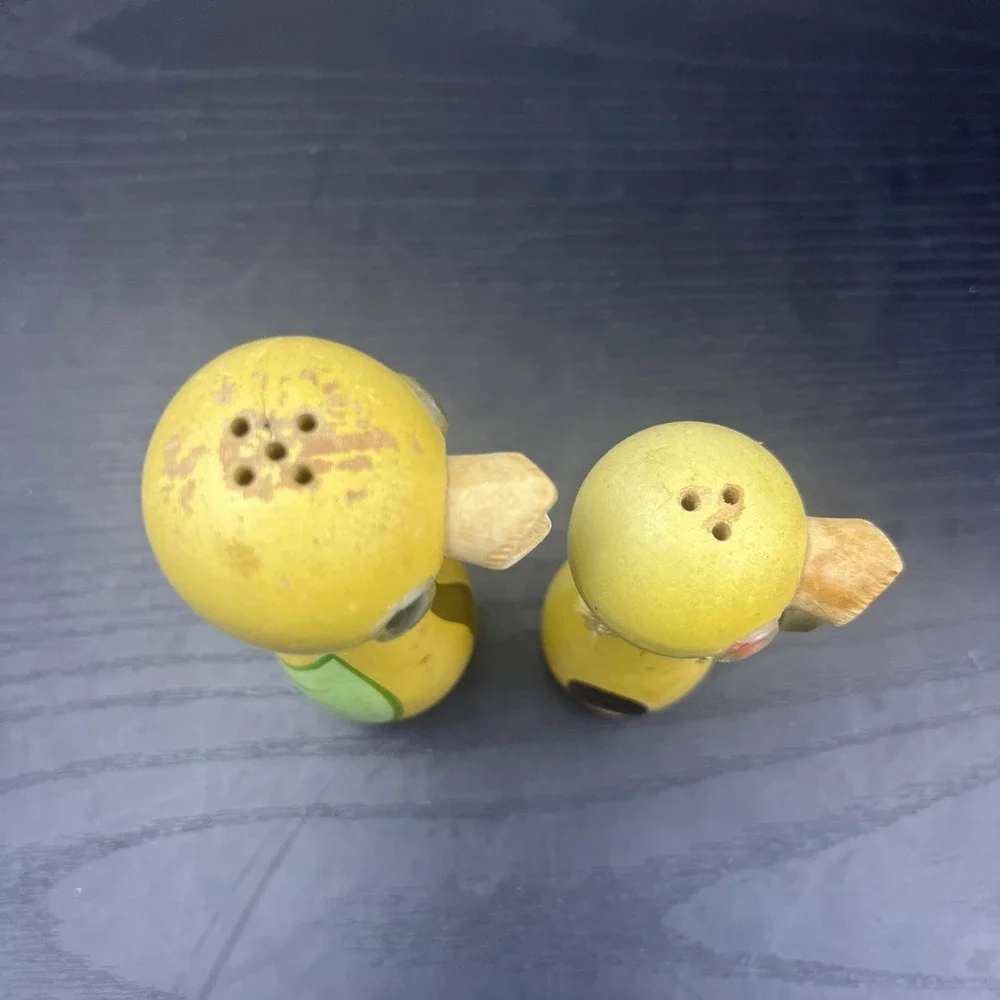 Vintage Magnetic Wooden Salt & Pepper Shakers Original Stoppers Mid Century
